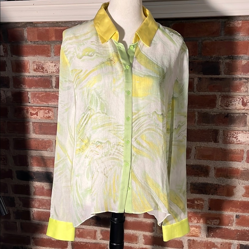 Elie Tahari Chelsea Blouse Limelite Shear Silk NWT
